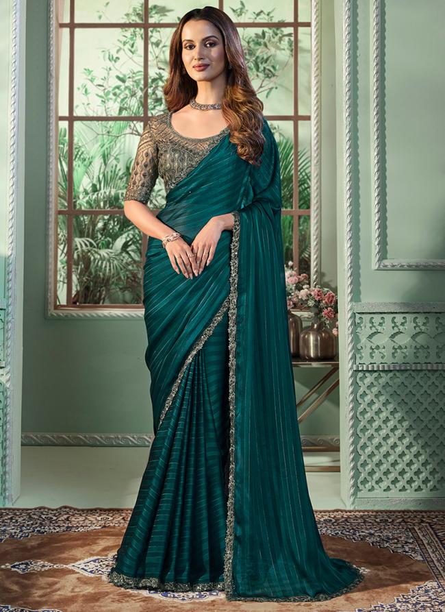 Georgette Green Party Wear Embroidery Work Saree